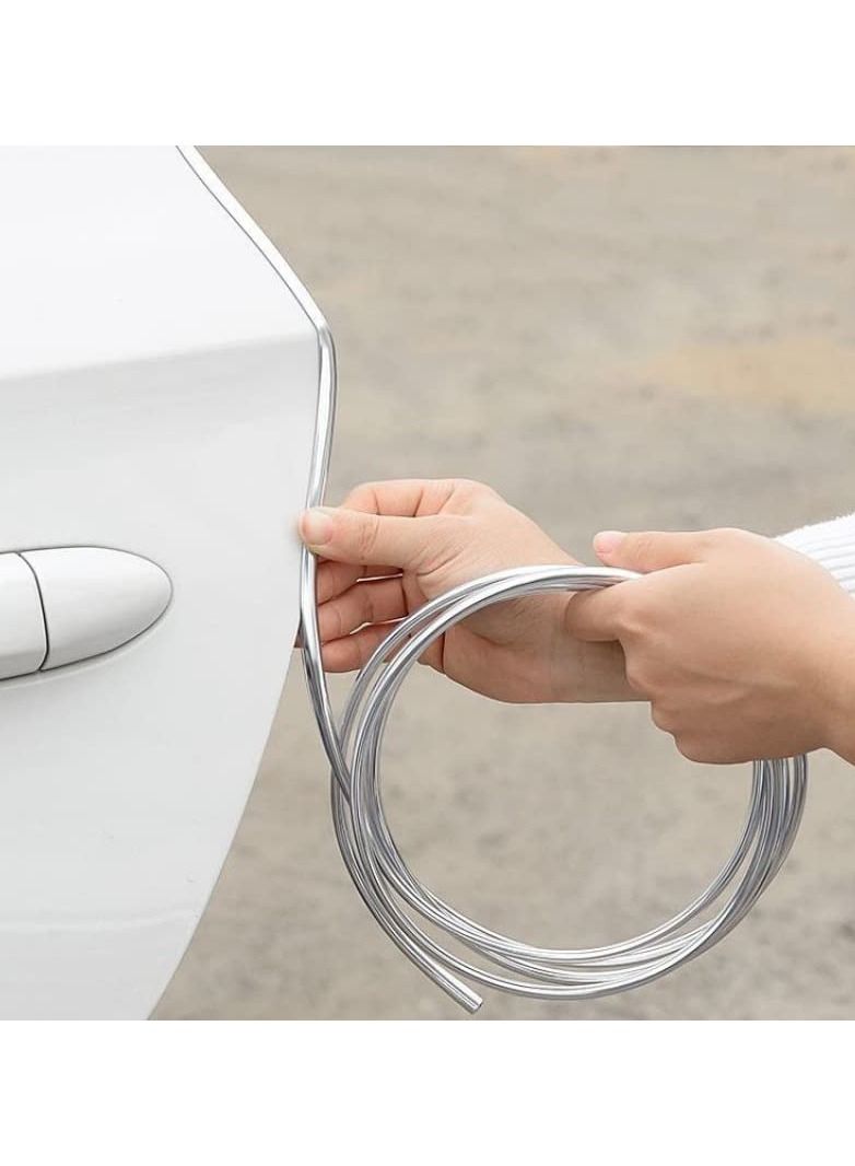 حراس حواف أبواب السيارات، شكل U عالمي مخصص بطلاء كروم DIY شريط تزيين لسيارات السيدان وبيك أب، فضي (الطول 5م) - Image 1